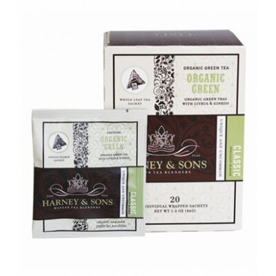 Organic Green with Citrus & Ginko 20ks  samostatne balených čajov v hodvábnych pyramídových sáčkoch / Zelený čaj s gingkom a citrónom /